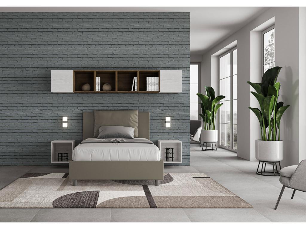 Single bed with storage, upholstered, 120x210 cm, cappuccino faux leather, Meublori