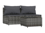3-piece garden furniture set with cushions, grey woven resin