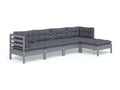 5-piece garden furniture set with grey pine wood cushions