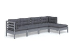 5-piece garden furniture set with grey pine wood cushions
