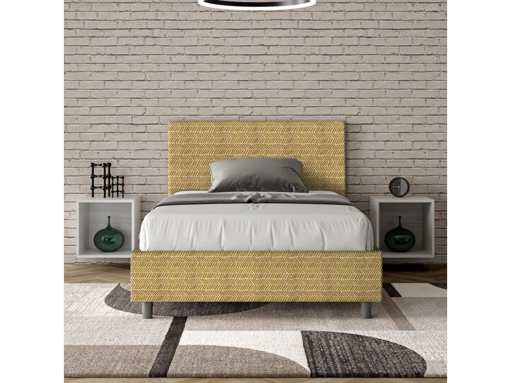 Single bed with upholstered slatted base 120x190 cm, Meublori 3 yellow fabric