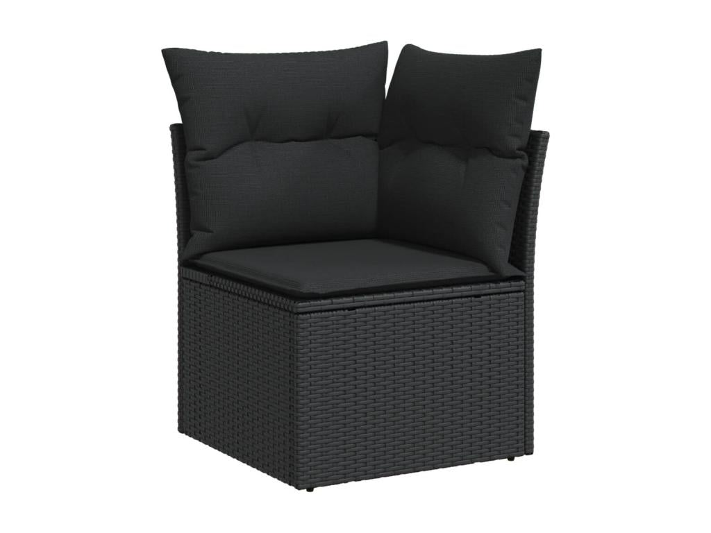 7-piece garden furniture set with cushions, black woven resin BFMZ31159