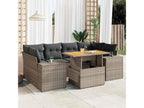 7-piece garden furniture set with cushions, grey woven resin
