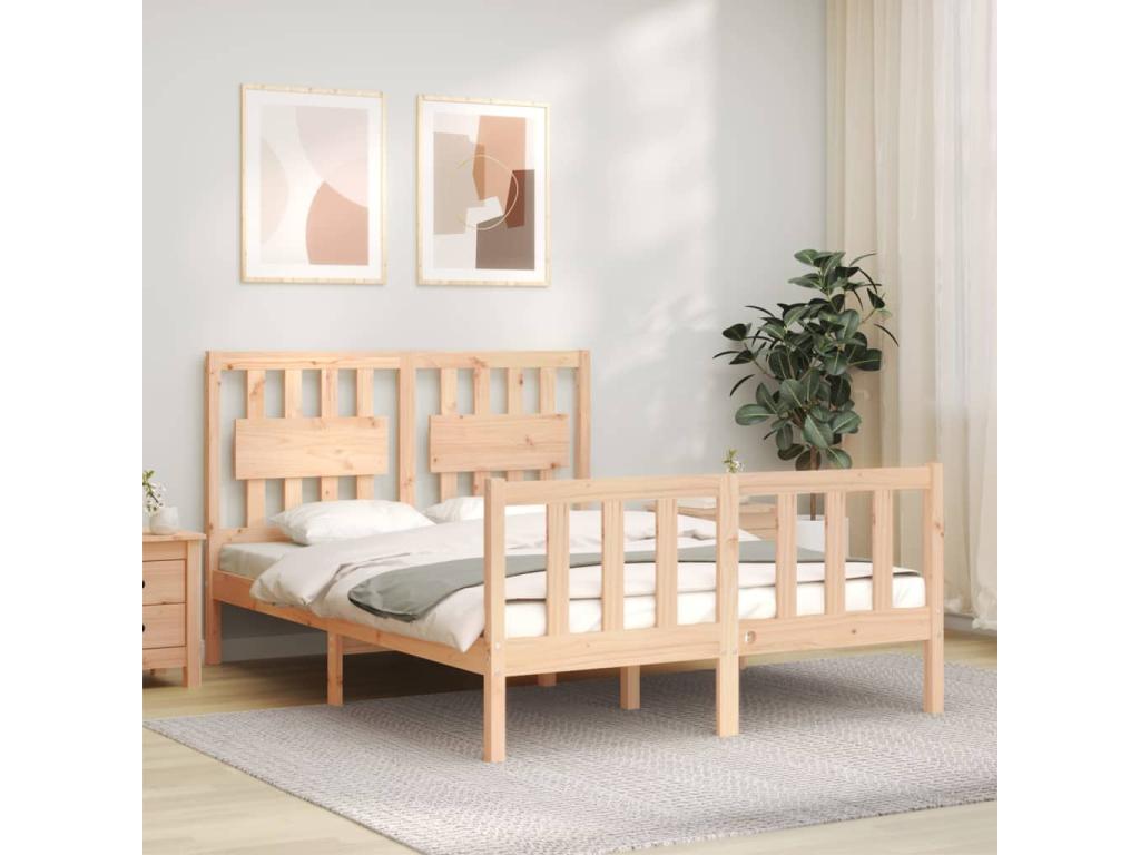 Bed frame with headboard, small double bed, solid wood