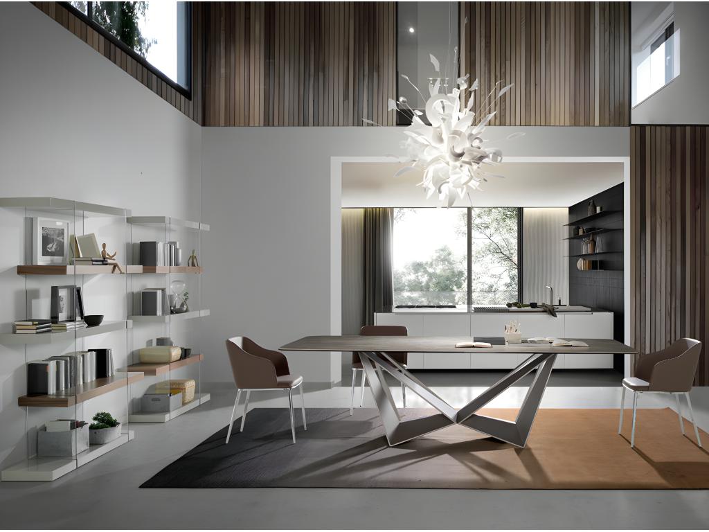 Modern shelf in walnut and lacquered wood, Roma-Color Forest