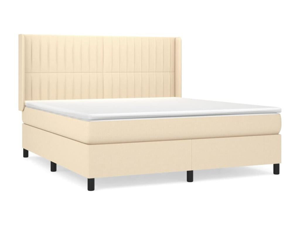 Upholstered bed base with mattress, Cream, 180x200 cm, Fabric