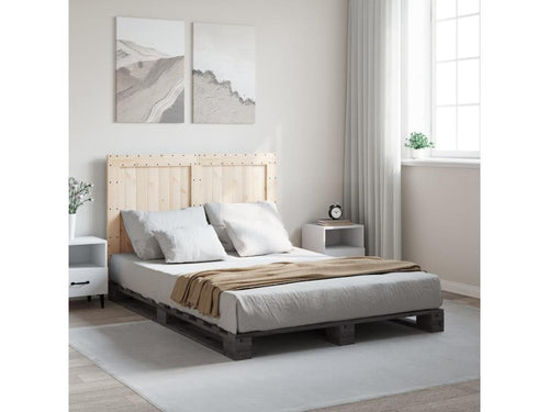 Bed frame with grey headboard, 140x200 cm, solid pine wood