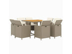 9-piece garden dining set and cushions, poly rattan, beige