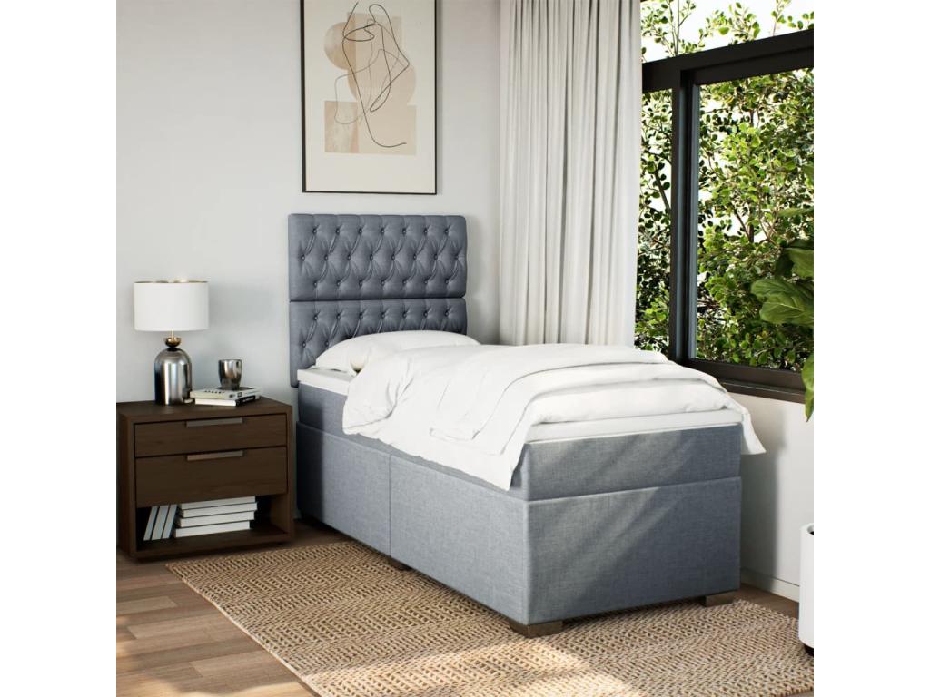 Meublori bed base with light grey mattress 100x200cm fabric