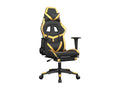 Massage gaming chair with footrest, black/gold faux leather