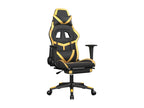Massage gaming chair with footrest, black/gold faux leather