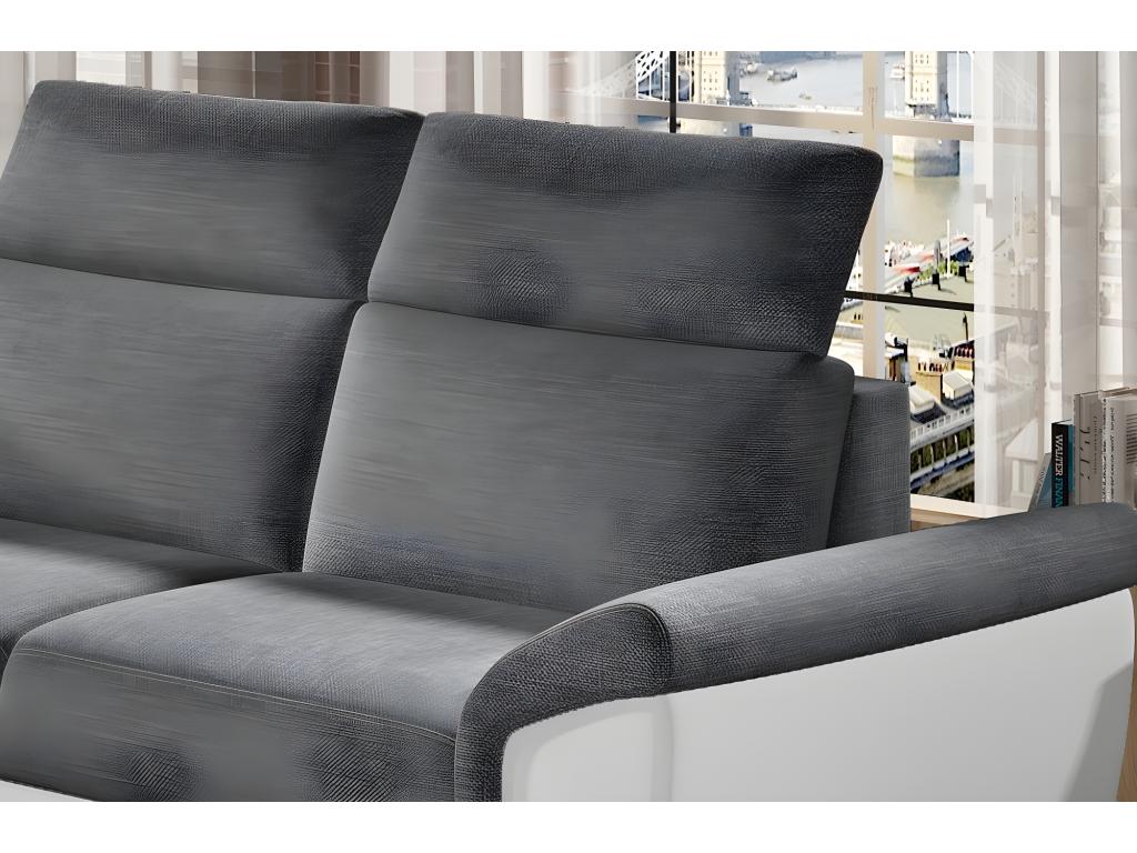 Corner sofa bed - Meublori - in grey fabric and white faux leather, 5/6 seater