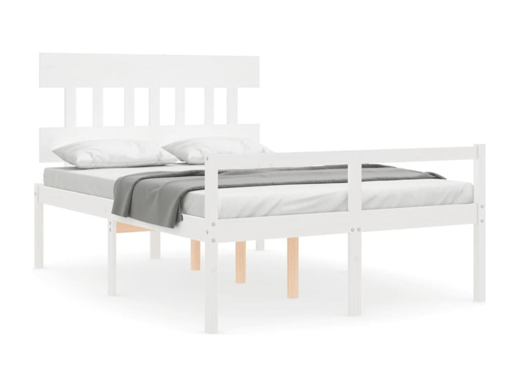 Bed frame with white headboard, 140x200 cm, solid wood, YENY95600