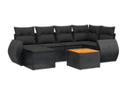 7-piece garden furniture set with cushions, black woven resin BFMZ31159