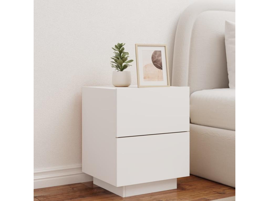 Bedside cabinet with LED lighting, white engineered wood finish
