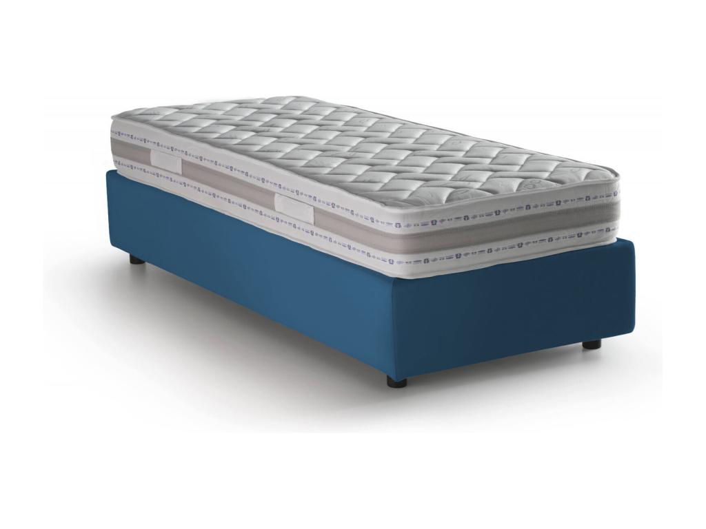 Meublori Single Bed with Storage Bed and Fabric Upholstery, Made in Italy, Front Opening, Suitable for a 90x200 cm Mattress, Blue