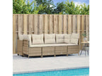 5-piece garden furniture set with cushions, beige woven resin
