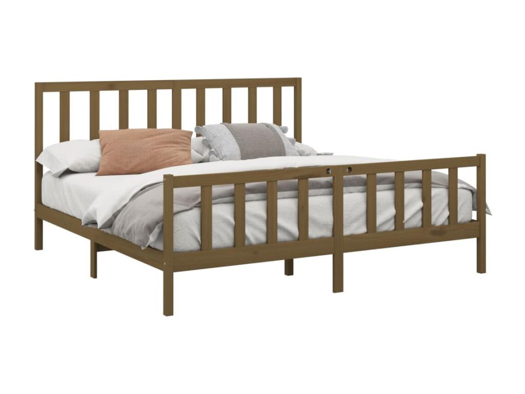 Bed frame without mattress, honey brown, 200x200cm, solid pine wood