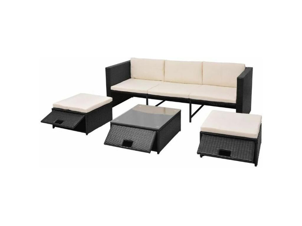 Laviecasa YMEW03183 Black Wicker Resin Garden Furniture Set with 1 Sofa and Storage