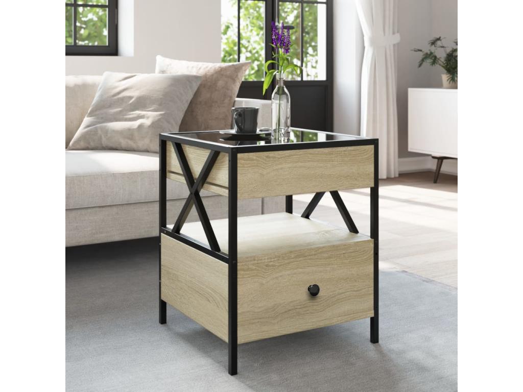 Meublori oak coffee table with LED lighting, 40x40x51 cm