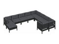 10-piece garden furniture set with cushions, black pine wood