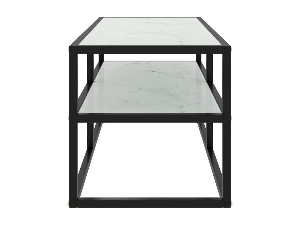 Black TV stand with white marble glass top, 100x40x40 cm