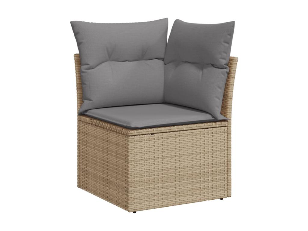 8-piece garden furniture set with cushions, beige woven resin