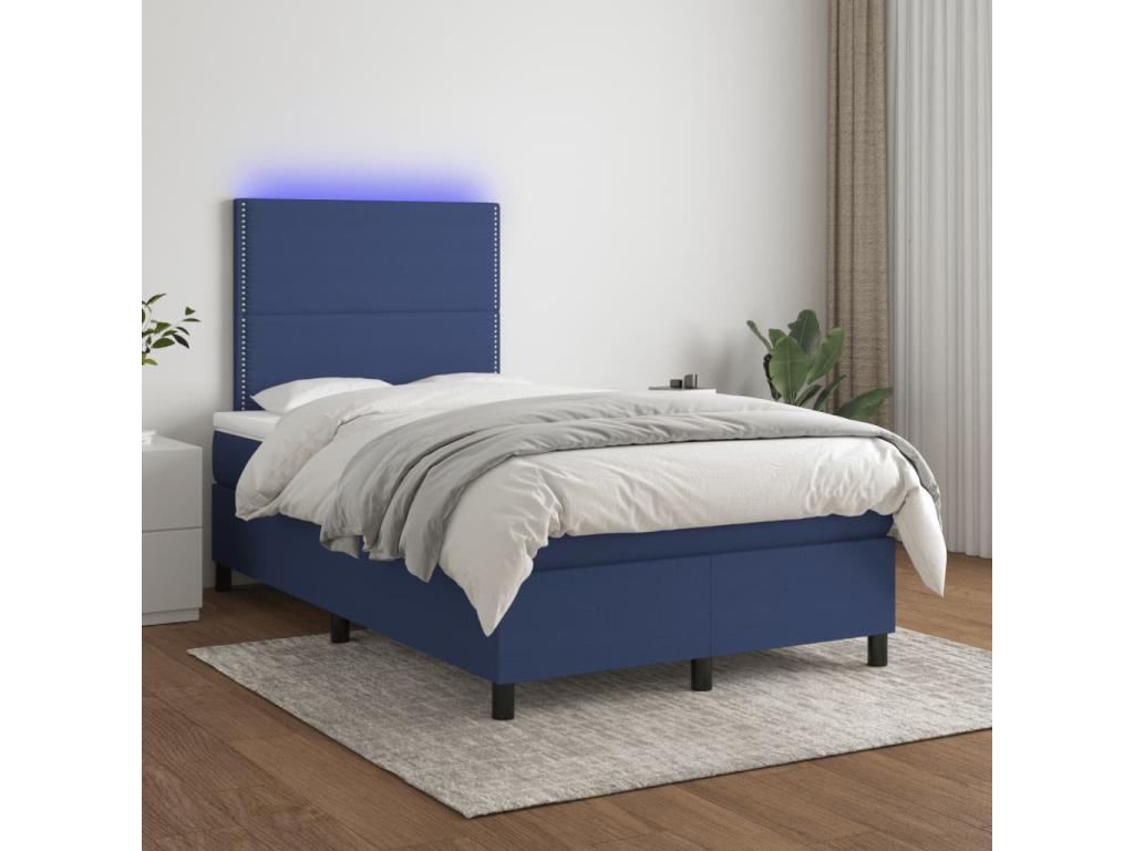 Meublori bed base with mattress and blue LED 120x190 fabric