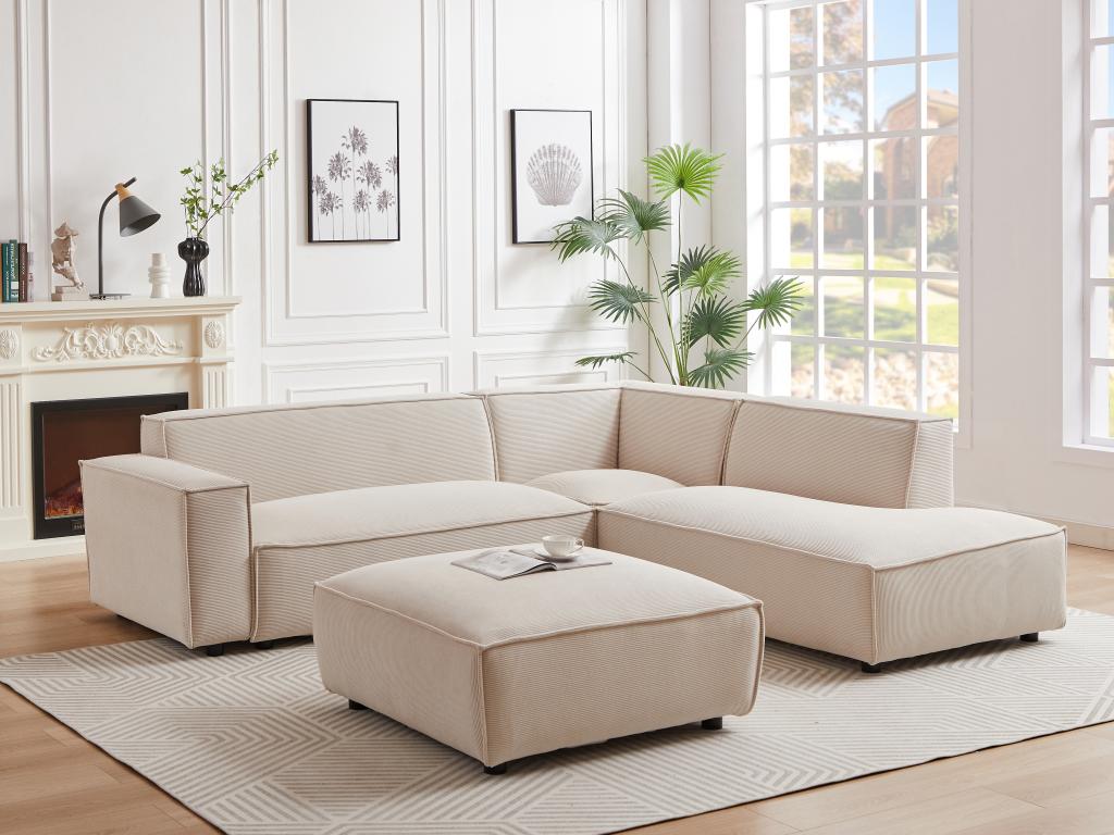 Large BORORE right-hand corner sofa in beige corduroy by Meublori