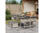 9-piece garden dining set and cushions, light grey rattan