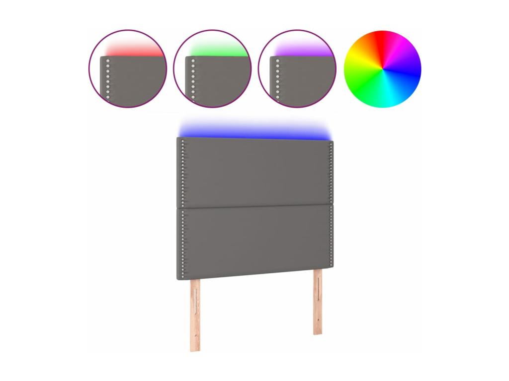 LED Headboard, Grey, 90x5x118/128 cm, Faux Leather