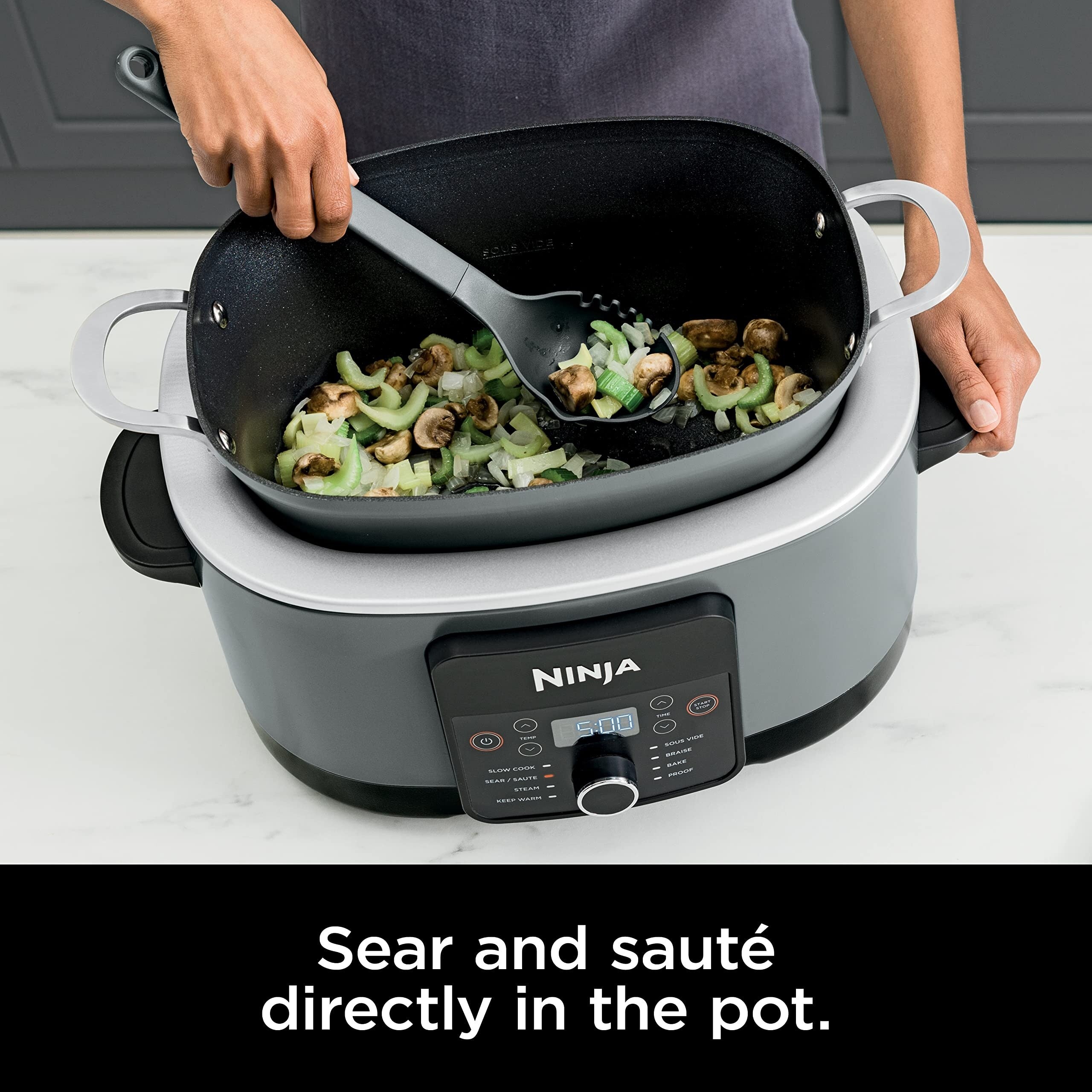 8.5 Quart Multi-Cooker, with 8-in-1 Slow Cooker, Dutch Oven, Steamer, Glass Lid, Integrated Spoon, Oven Safe Pot to 500°F