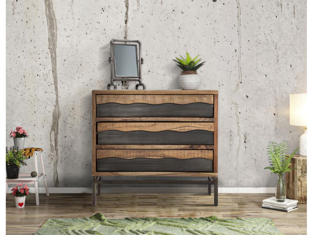 Brown wooden chest of drawers with 3 drawers, 88x45x80 cm