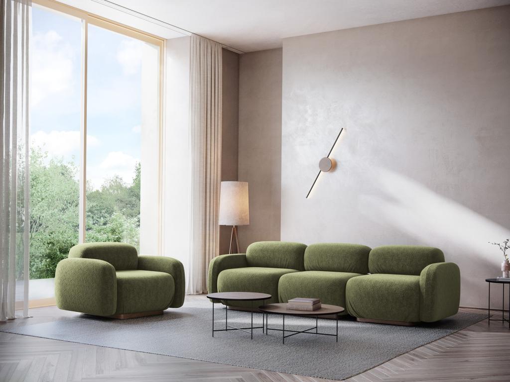 Modular 3-seater sofa in chenille fabric - olive - Meublori