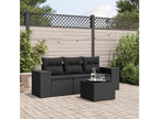 4-piece garden furniture set with cushions, black woven resin