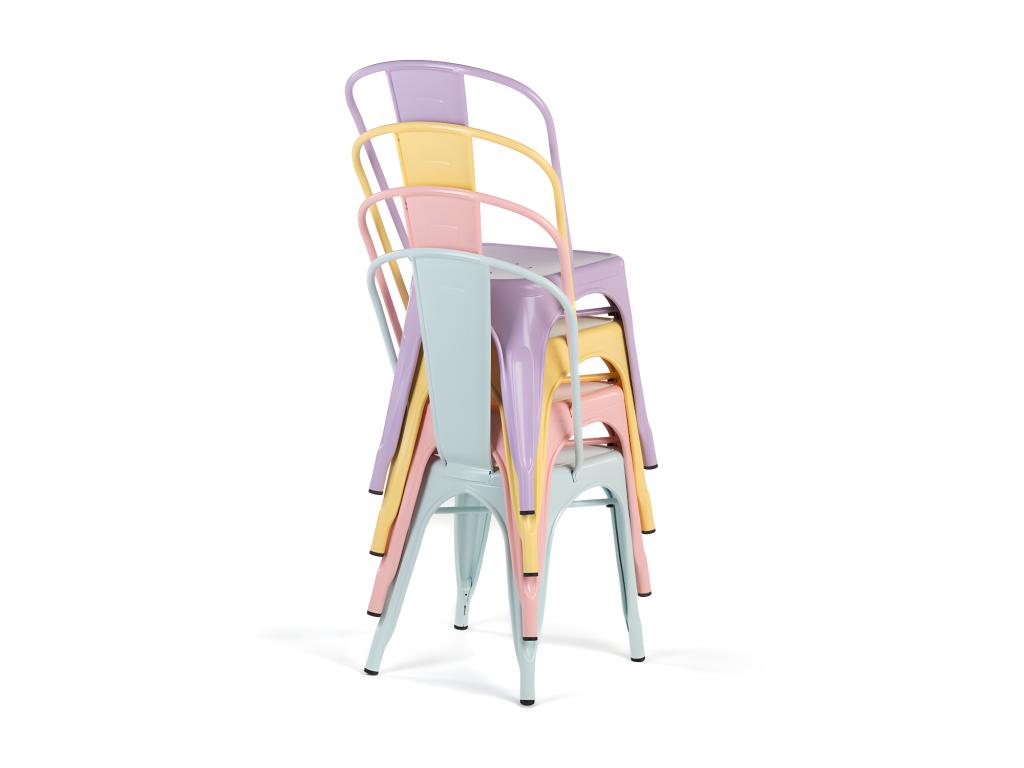 Industrial chair with polished steel armrests and natural solid wood seat, Meublori - Red