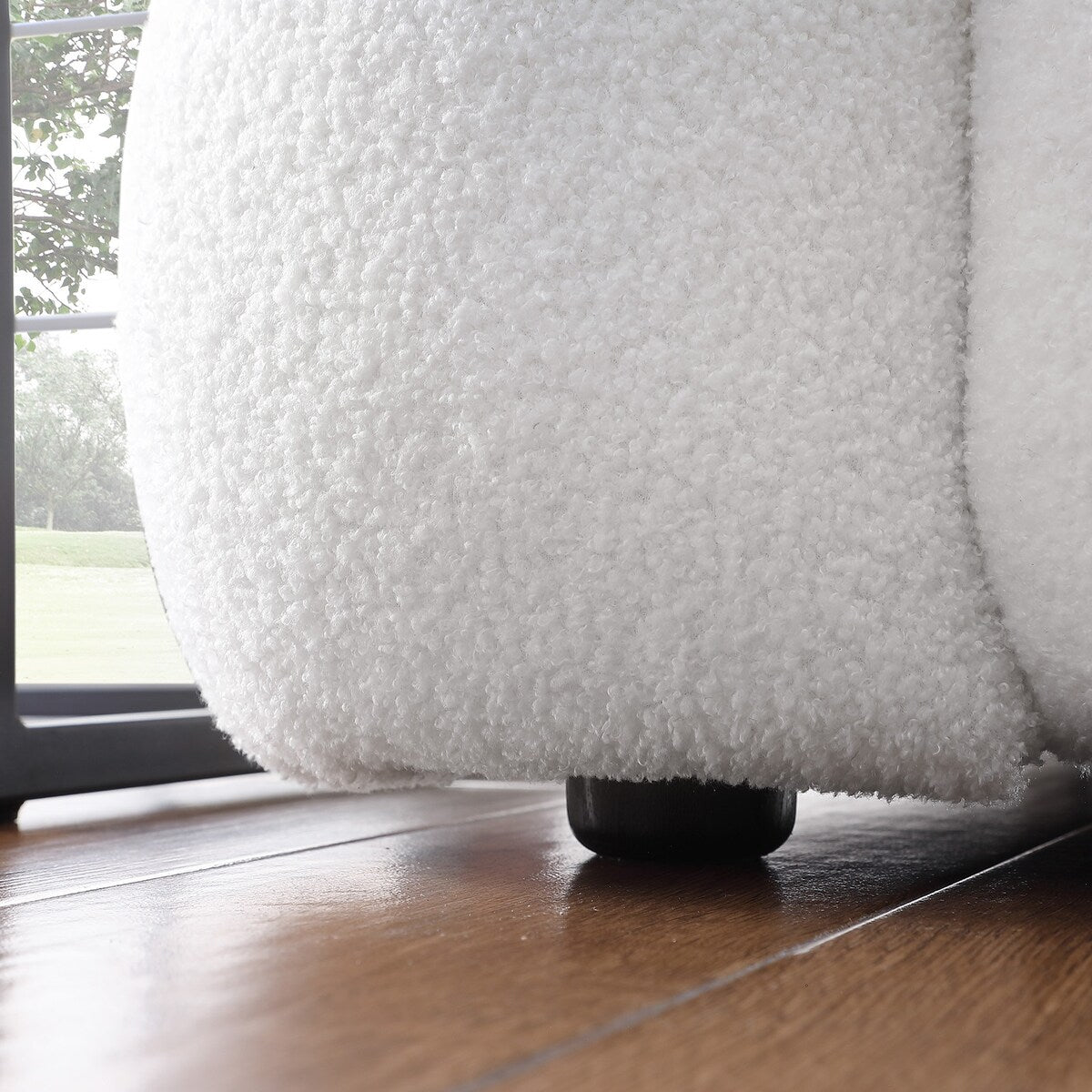 84.3 Luxurious Large Boucle Sofa 3 Seater Marshmallow Upholstered Sofa with 2pc Square Accent Pillows and Square Arm