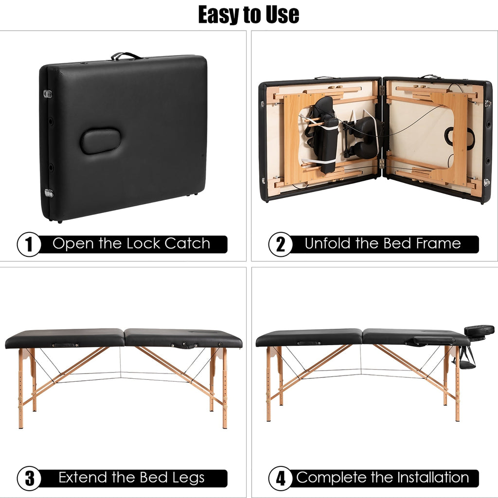 84''L Portable Massage Table Adjustable Facial Spa Bed Tattoo w/ Carry