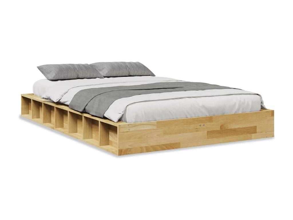 Bed frame without mattress, 120x190 cm, solid oak wood