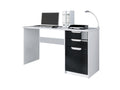 Desk with 2 Drawers and a Door, Matte White/High Gloss Black, 129x76x60 cm
