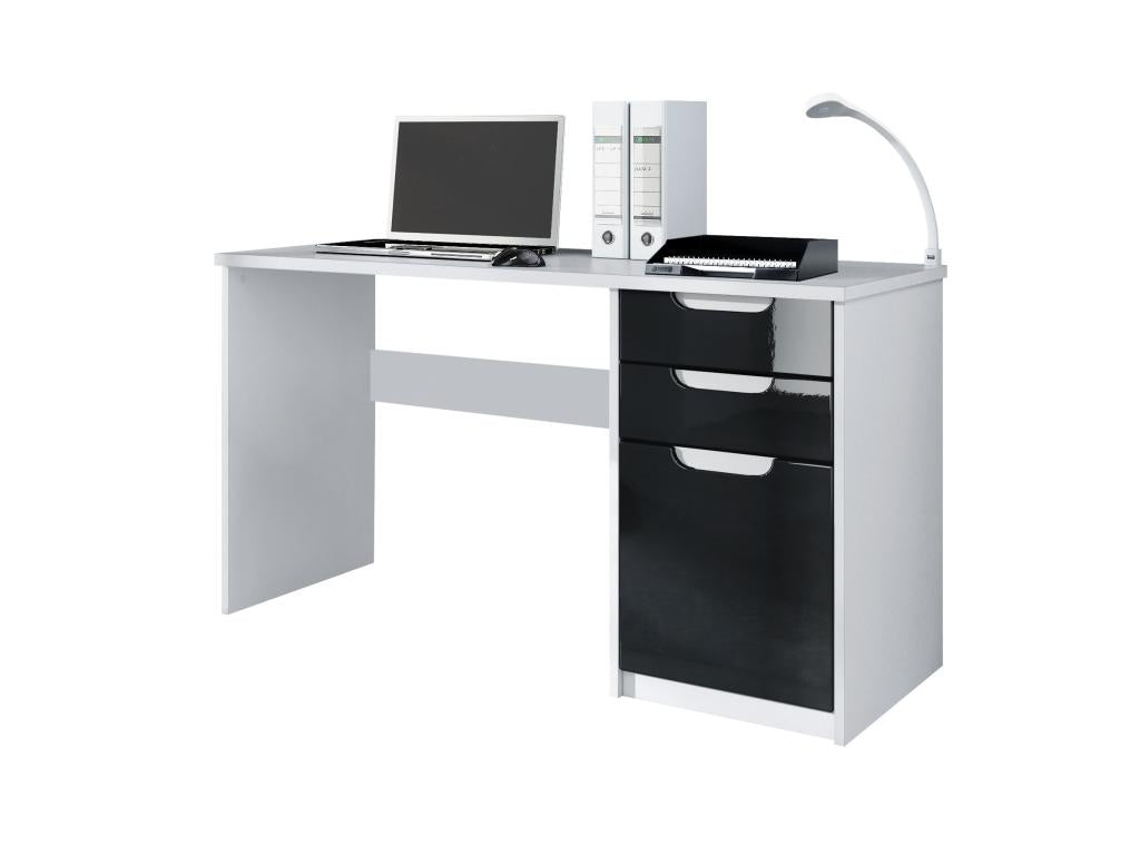 Desk with 2 Drawers and a Door, Matte White/High Gloss Black, 129x76x60 cm