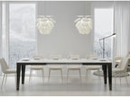 Extendable rectangular table for 6 to 12 people, L 160 to 264cm, white with dark grey steel legs, Laviecasa MCPK08507