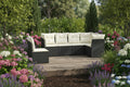 6-piece garden furniture set with cushions, black woven resin