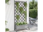 Planter with trellis and wheels, grey solid fir wood