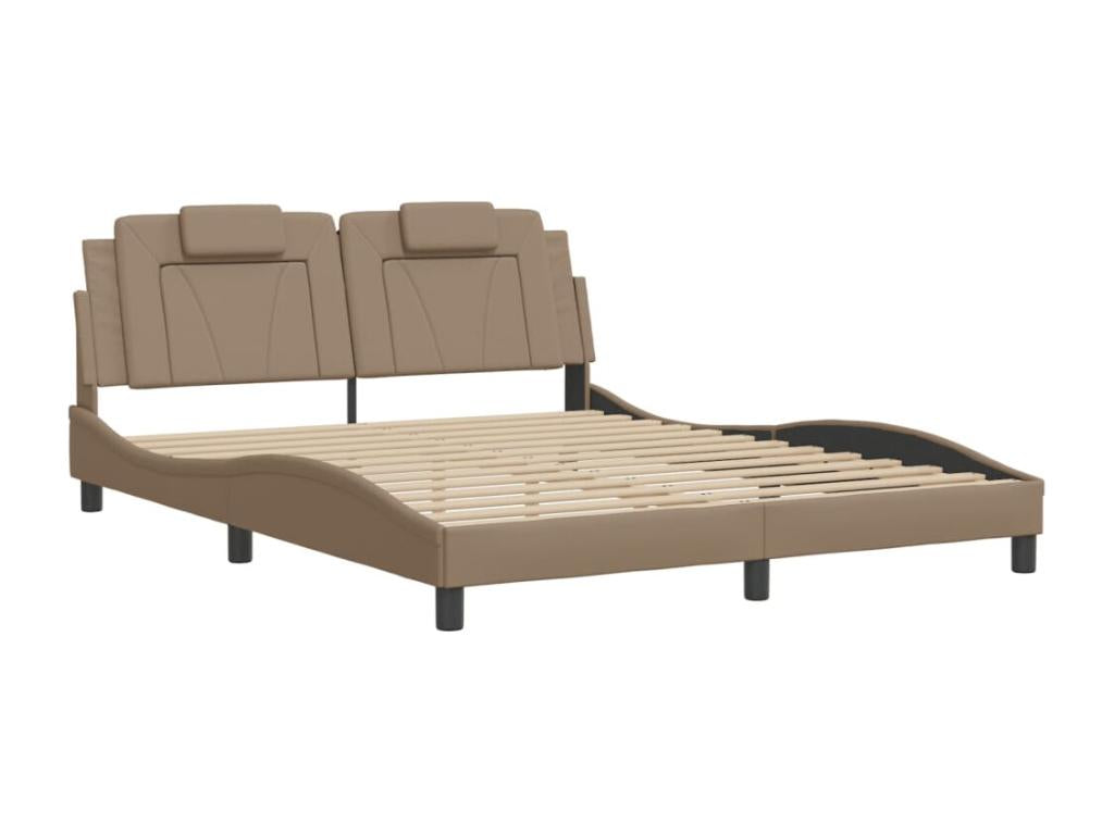 Bed frame with LED lighting, cappuccino color, 160x200 cm, faux leather