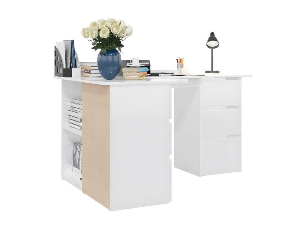 Glossy white corner desk 145x100x76 cm Chipboard