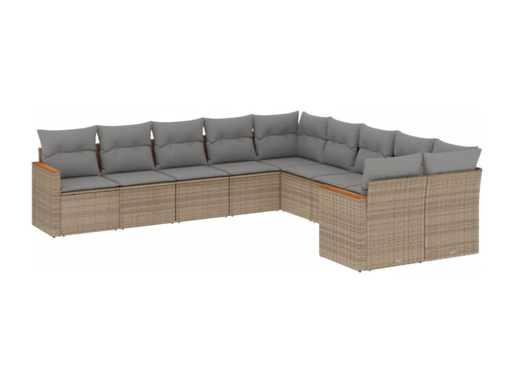 Garden furniture set with cushions, 10 pieces, beige woven resin, AVSS60368
