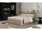 Continental bed upholstered in light beige mottled fabric, Meublori-160x200