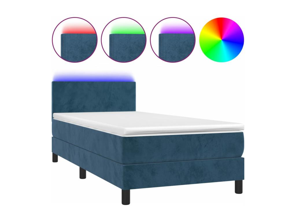 Meublori bed base with mattress and dark blue LED light 80x200cm