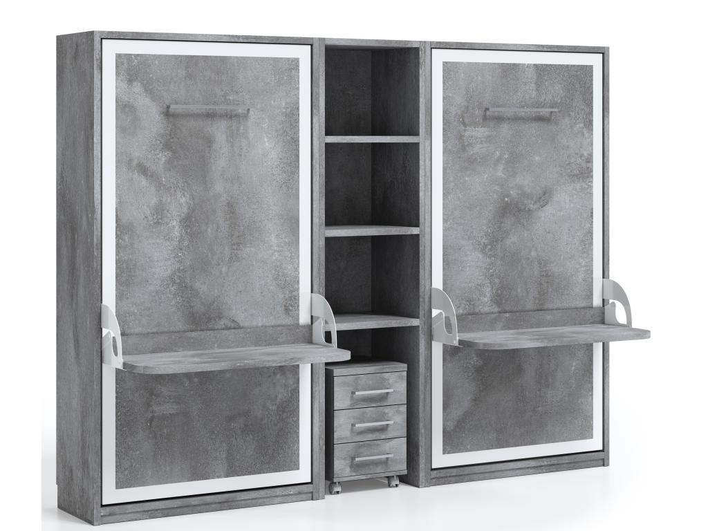 Vertical wall bed 140x190 with desk, Student-Walnut front SRLS48003